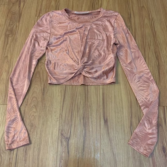 Audrey 3+1 Long Sleeve Twist Front Orange Crop Top - Picture 3 of 13